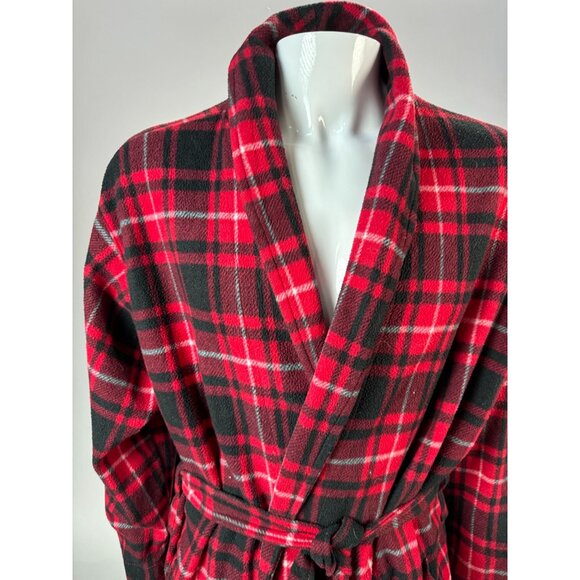 VTG 80s Fruit Of The Loom Mens Sleepwear Robe OS Red & Black Plaid 100% Polyeste - Picture 2 of 16
